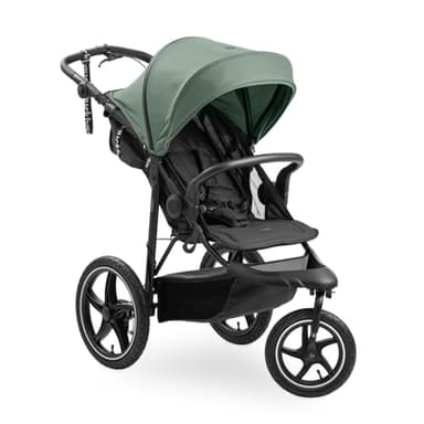 hauck Runner 3 Jungle Green – Poussette 3 Roues Bébé avec Grandes Roues Air, Suspension, Frein à Main, Canopy XL, Fenêtre Maille, Panier Couvercle, Inclinable, Porte-Gobelet, de la Naissance à 22 kg