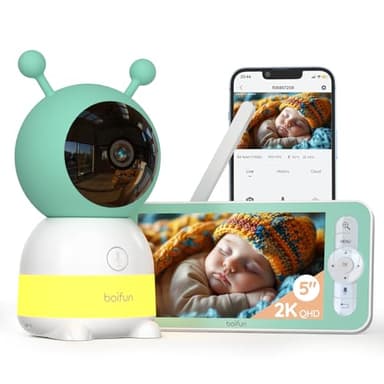 BOIFUN 2K 5" Babyphone Camera Bebe Surveillance WiFi, Vision Nocturne, Veilleuses, Détection de Son/Mouvement/Suivi Automatique, 360° Baby Phone Vidéo Connecté Smartphone Application