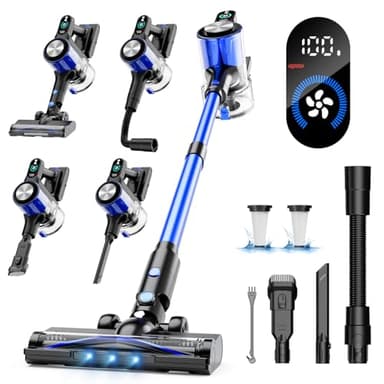 Aspirateur Balai sans Fil, 53KPa/60Mins/500W Aspirateur sans Fil Puissant, Écran LED, 3 Niveaux, Brosse Anti-Emmêlement, Télescopique Léger Aspirateur Balai pour Tapis, Poils Animaux et Sol Dur