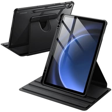 JETech Coque Rotatif pour Samsung Galaxy Tab S10 FE / S9 FE 10,9 Pouces / S9 11 Pouces avec S Pen Porte-Stylet, Étui Housse Support de Protection Rotation à 360 Degrés Dos Transparent (Noir)