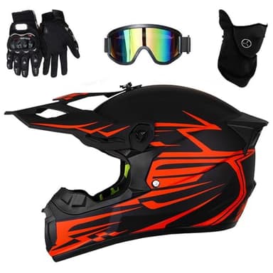 Casque Intégral Motocross Enfant Dot/ECE Certifié avec Design Aileron Arrière Stylisé - Ensemble Lunettes + Gants pour Quad/VTT/BMX - Protection 4 Saisons (Garçons/Filles)(As Red,M(54~55cm))