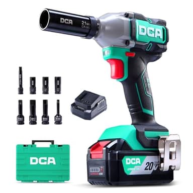 DCA Clé à chocs sans balais 20V avec batterie 4,0Ah, bague de retenue 1/2 pouce, clé à chocs sans fil, couple élevé de 235 ft-lbs, 4 modes pour l’automobile et le bricolage, ADPB320