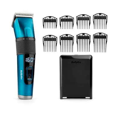 BaByliss Tondeuse cheveux avec lame en acier japonais - Batterie lithium, autonomie de 160 minutes, Charge complète en 3 heures, Étui de rangement rigide inclus, Noir, E990E