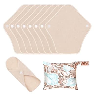 MQUPIN Serviettes Hygiéniques Réutilisables Lavables, 8 pcs Tampons Doublure Serviette Hygienique Lavable en Coton Biologique, Serviettes Hygieniques Bio Anti-fuite Convient pour Toutes Les Femmes