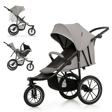Kinderkraft HELSI 2, Jogger, Poussette Sportive, 3 Grandes Roues, Dès La Naissance Jusqu'à 22 Kg, Réglable, Amortissement, Position Allongée, Panier Spacieux, Noir
