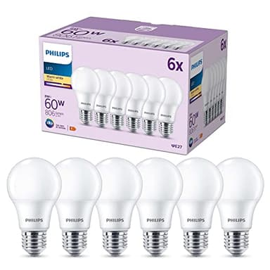 Philips pack de 6 ampoules LED E27, 60W, blanc chaud