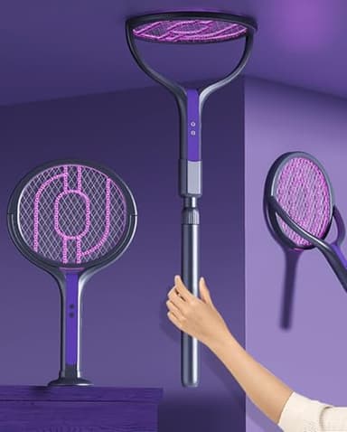 Mateju Raquette Moustique Electrique Rechargeable, Raquette Electrique Insectes Évolutive avec Câble Chargement USB Contre Tapette à Mouche (Gris Violet,1 Stück)