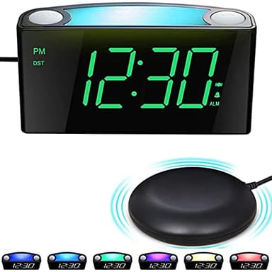 Reveil Vibreur Puissant Fort, Réveil Digitale Veilleuse de Nuit avec Chargement USB Double,Type C, Affichage à LED,Volume de l'alarme Luminosité Réglable,Horloge de Chevet pour Gros Dormeur, Sourds
