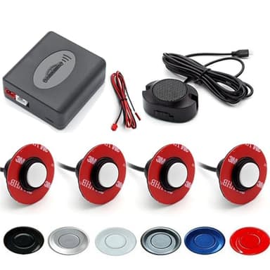 Kit de 4 capteurs de stationnement for Voiture avec Alarme sonore et Radar de recul, indicateur de Signal, Haut-Parleur réglable et avertisseur sonore.(Silver)