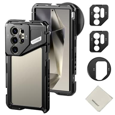 NEEWER S24 Ultra Cage pour Smartphone avec Adaptateur Filtre 67mm, Plaque arrière d'objectif 17mm, Adaptateur d'objectif à Monture T, Chiffon Nettoyage, stabilisateur vidéo pour Smartphone, PA042