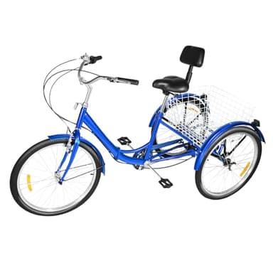 HPDTZ Tricycle pliable de 24 pouces pour adultes, personnes âgées, femmes, hommes, 3 roues avec panier à provisions (bleu)