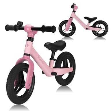 lionelo Toni Draisienne Enfants de 18 Mois à 30 kg, Roues en Caoutchouc PU 25 cm, Repose-Pieds Panier Siège et Guidon Réglables, Poignée Antidérapante, Poids Léger 2,3 kg, Sonnette (Pink)