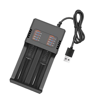 Chargeur Accu 18650 26650 21700 18490 16340 14500 10440, 2 Slots Chargeur Piles avec Câble USB Chargeur de Batterie au Li-ION à LCD Affichage pour Li-ION 3,7V