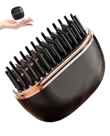 Brosse Lissante Sans Fil 2 en 1 Mini, Peigne Chauffant à 3 Températures (160-200°C), Rechargeable USB, Brosse Coiffante Anti-Brûlure pour Cheveux Lisses & Boucles,Mini Lisseur (Noir)