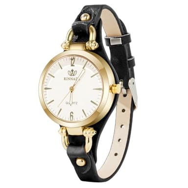OFFCUP Montres Femme, Montre Bracelet en Cuir Fin Diamant Élégant, Montre à Quartz Analogique Mode Design Cadran avec Grands Chiffres Arabes Cadeaux Classiques pour Femme, Noir