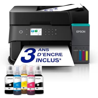 Epson EcoTank ET-3950 Imprimante à Réservoirs D’Encre | Télétravail | Wi-FI | A4 | Imprimer, Copier & Numériser en Recto Verso Auto | Écran LCD 6,1cm | ADF 35 Feuilles | Jusqu’à 3 Ans d’Encre Inclus