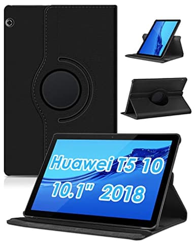 KATUMO Coque pour Huawei Mediapad T5 10.1 2018 (AGS2-W09/L09/L03/W19) Ultra Mince Housse de Protection avec 360 Rotatif Support Fonction Cuir Étui Tablette T5 10 Cover, Noir