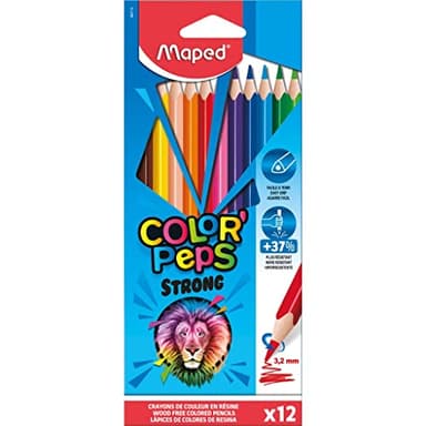 Maped - Crayons de Couleur STRONG Color'Peps - 12 Crayons de Coloriage Ultra-résistants et Ergonomique - Pochette carton de 12 Crayons