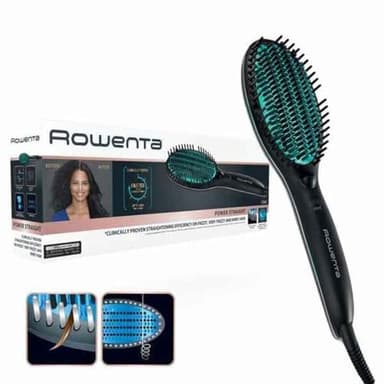 Rowenta Power Straight CF5820F0 Brosse lissante spéciale pour Cheveux très bouclés, avec générateur d'ions et température réglable jusqu'à 200 °C, Dents avec Grande Fixation à partir de la Racine