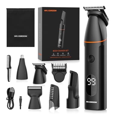 4 en 1 Tondeuse Corps Homme, Type-C Tondeuse Intime Homme Étanche IPX6, Wet&Dry Rasoir Electriques Intime Hommes, Multifonction Tondeuse Partie Intime avec Lumière LED pour Barbe, Corps, Aine