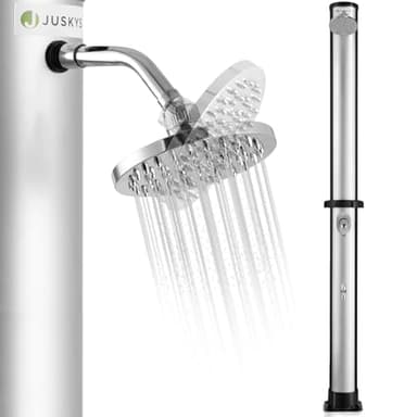 Juskys Douche Solaire exterieure Victoria 40 litres - jusqu'à 60 °C - Pommeau de Douche pivotant, Douche de Pied et raccord pour Tuyau d'arrosage - Douche de Jardin Douche Piscine exterieure