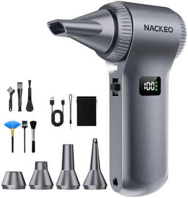 NACKEO Souffleur Air Comprimé 230000 TR/Min, Soufflette Électrique avec Batterie 10500 mAh et Lampe LED, Mini Souffleur Puissant avec 100 Niveaux de réglage, idéal pour Nettoyer PC, Clavier, Voiture