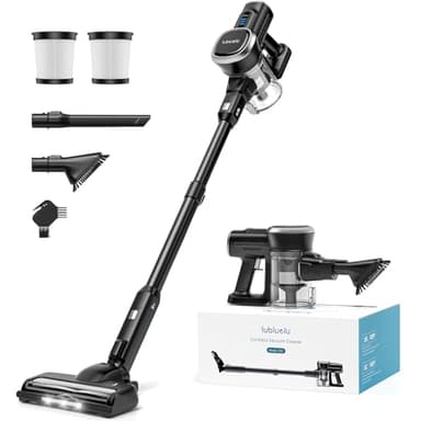 Lubluelu Aspirateur Balai sans Fil 27000pa, Aspirateurs sans Fil Puissant 220W, 50min d'Autonomie Aspirateur avec Brosse Anti-Emmêlementet pour Sol Dur, Tapis et Poils d'animaux