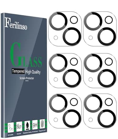 Ferilinso [6 Pièces Protection Objectif Caméra Arrière pour iPhone 14/ 15/ 14 Plus/ 15 Plus/ 13/13 Mini Accessoire Appareil Photo Protecteur 9H Dureté Ultra Résistant Film