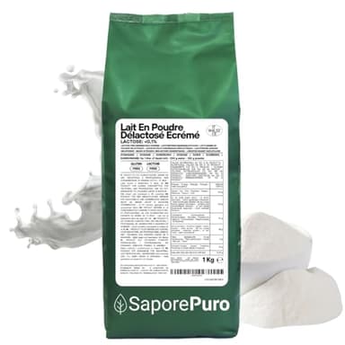 SaporePuro Lait Écrémé Déshydraté Sans Lactose 1 kg | Haute Solubilité | Idéal pour Pâtisseries, Pain et Glace Artisanale | Usage Professionnel et Industriel | Sans Lactose | Sans Gluten