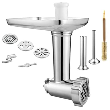 Gdrtwwh Accessoire hachoir à viande Convient aux robots culinaires Kenwood Chef (KVC, KVL, KCC) et kMix (KMX), avec 2 tubes de remplissage de saucisses et 4 plaques de broyage