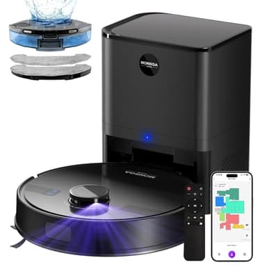 MONSGA Aspirateur Robot Laveur avec Serpillière & 3.5L Vidage Automatique Station, 5000 Pa Aspiration,180Min, Navigation LiDAR & Cartographie, APP/Remote/Voice Contrôle pour Tapis Poils d'animaux