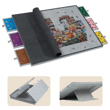 Tektalk Table de Puzzle Pliable de 2 000 pièces avec Couvercle, Plateau de Puzzle à 3 Angles d'inclinaison, Planche de Puzzle en Feutre Super légère et Portable avec 6 tiroirs de tri, Gris Clair