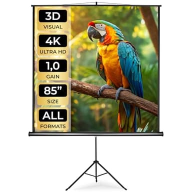 tectake® Écran de Projection avec trepied, 203 x 203 cm, Ecran videoprojecteur, Toile videoprojecteur HD, 1:1, 4:3, 16:9, Ecran de Projection, Toile projecteur, Écran projecteur, Netteté et Brillance