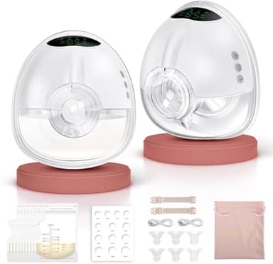 Lulia Tire Lait Electrique Main Libre avec 4 Modes 9 Niveaux, Forte Aspiration de 350mmHg, Komfortabler, Sans BPA, Tire Lait Main Libre avec Bride de 17/19/21/24 mm (Blanc - 2 Paquets)