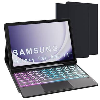 pour Samsung Galaxy Tab A9+ 11 pouces Étui avec clavier détachable - français AZERTY, Clavier rétroéclairé 3 zones 7 couleurs DIY avec pavé tactile - Étui clavier pour Galaxy Tab A9 Plus 11" 2023