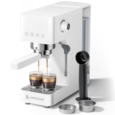 AMZCHEF Machine À Café Expresso 20 bars, avec mousseur à lait professionnel, petite machine à café pour cappuccino, latte et macchiato, réservoir d'eau de 1,5 L, blanche