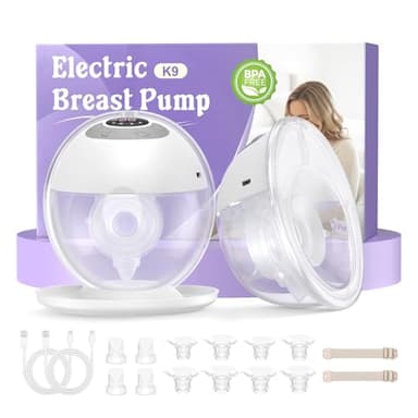 Haokoo K9 Tire Lait Electrique Main Libre avec capuchon anti-poussière - aspiration puissante, silencieux et anti-fuite, 4 modes, 12 niveaux, longue autonomie, Téterelles 17/19/21/24/27 mm (2 unités)