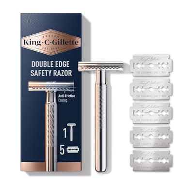 Gillette King C Rasoir De Sûreté Pour Hommes A Lame Unique Pour Rasage De Près Plus Précis, Coffret Barbe Homme Avec 5 Cartouches De Recharge Pour Remplacement Facile, Manche En Métal