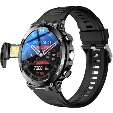 Montre connectée avec carte SIM 4G avec écran rond, double caméra, fonction NFC, étanchéité IP67, parfaite pour un usage quotidien