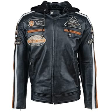 URBAN 5884 Veste de Moto Homme en Cuir d’Agneau Véritable avec Protections Amovibles – Blouson Moto avec Protections Dos, Épaules et Coudes