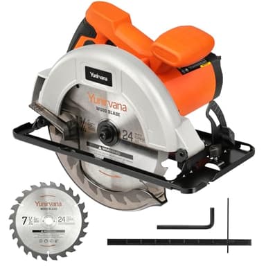 Yunirvana 1400W Scie circulaire, Scie Circulaire pour le bois, 6000 RPM, Profondeur de Coupe Max: 62 mm (90°) et 48 mm (45°), moteur en cuivre pur, Lama 185 mm