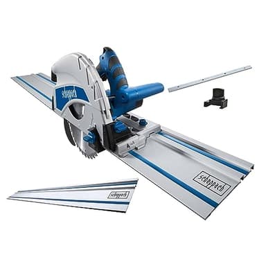 Scheppach Scie plongeante PL75 | Rail de guidage de 1400mm | Puissance 1600W | Profondeur de coupe 75mm | Lame de 160mm 36D | Inclinable avec protection contre le basculement jusqu'à 45°