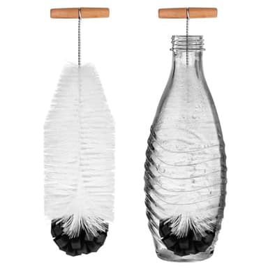 Goupillon de 35 cm Compatible avec Les Bouteilles en Verre Sodastream, Poils Durs et Éponge Douce, sans Rayures pour Enlever La Saleté Tenace, Ajustement Parfait avec Bouteille de Soda (Noire)