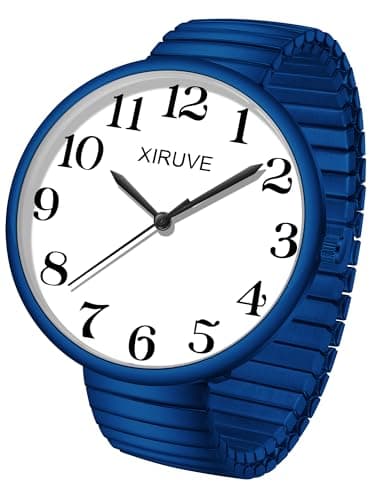 XIRUVE Facile à Lire Super Grand Cadran Chiffres Arabes Bracelet Élastique en Acier Inoxydable Montre à Quartz Analogique pour Femme Homme