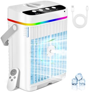 Climatiseur Mobile, Air Conditioner Portable Climatiseur Mobile Sans Evacuation, 4 en 1 climatiseurs portables avec Télécommande, Modes de Brume, Minuteries,LED 7 Colorées pour Maison, Bureau, Voyages