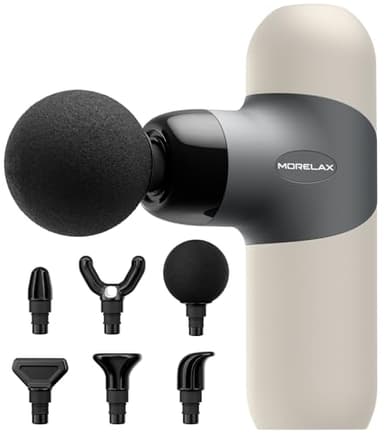 Mini pistolet de massage, masseur musculaire portable à percussion pour tissus profonds, masseur de sport électrique portable avec 6 têtes de massage et 4 vitesses, (amande)