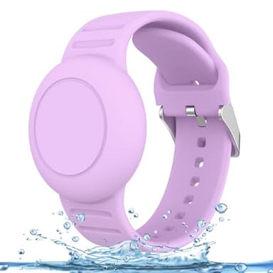 Amzpas Étuis de Protection pour Apple Airtag, Silicone Souple Bracelet Airtag pour Enfants, Étanche et Confortable Coque Anti-Perte pour Enfants, Violet Clair