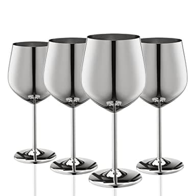 WOTOR verre à vin en acier inoxydable Set de 4, 540 ml verre à vin incassable, verres à vin portatifs en métal Pour extérieur, voyage, camping et piscine (argent)