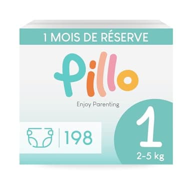 Pillo Couche Taille 1 - Lot de 198 Couches, 6 Paquets de 33 Couches Bébé Taille 1 - New Born (2-5 kg) - Couche Bebe Nouveau Né