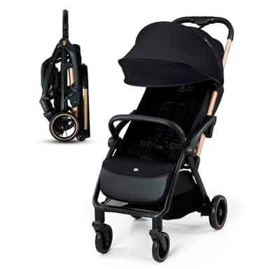 Kinderkraft APINO Poussette Légère, Ne Pèse Que 7,5 kg, Poussette De Voyage, Pliage automatique, AUTO FOLDING, Facile À Pince, Dossier Réglable En Position Allongée, poids maximum jusqu'à 24 kg, Noir